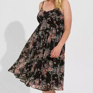 Torrid Midi chiffon pleated dress in benta floral deep depths